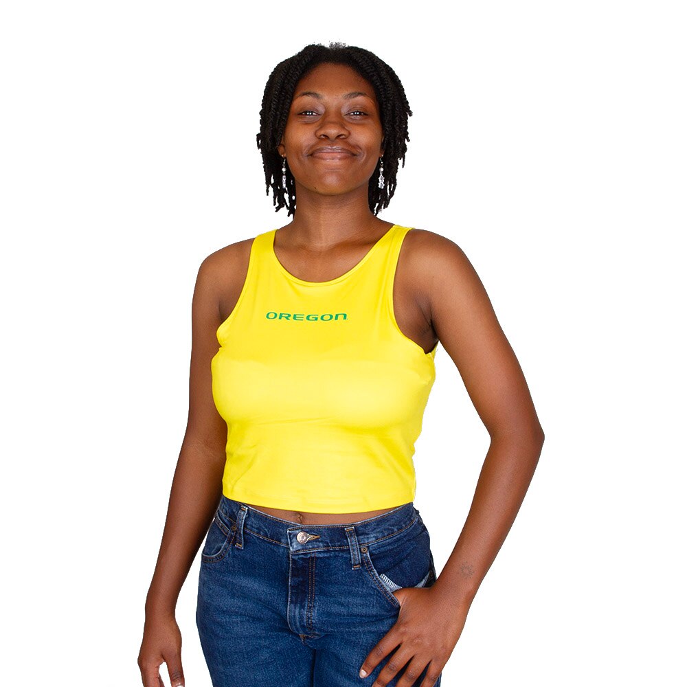 Ducks Spirit, Zoozatz, Yellow, Sleeveless, Women, First Down, Cropped, Tank, Shirt, 954312
